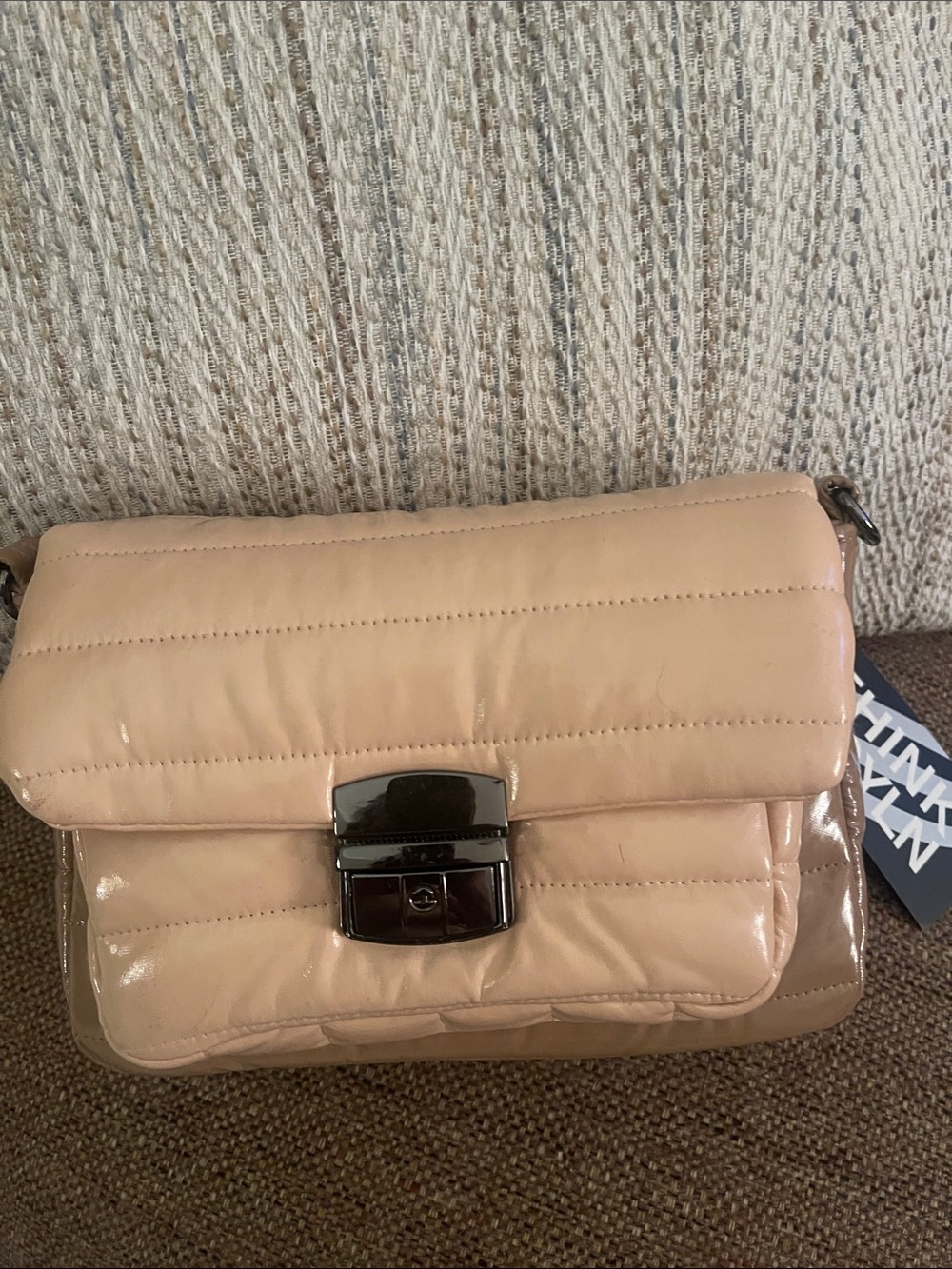 THINK ROYLN Beige Quilted Shoulder Bag with Silver Lock